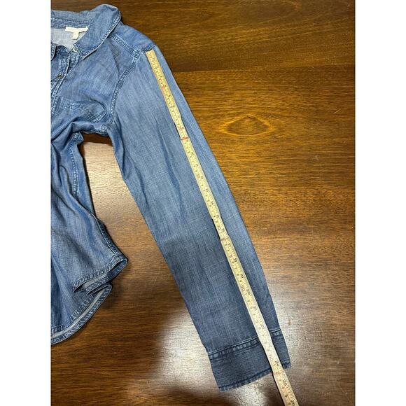 Eileen Fisher Denim Button Down Women PM Petite Medium Minimalist Western Aztec - Picture 6 of 8